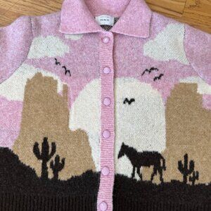 Peach Western Horse Desert Cardigan Sweater Pink Small